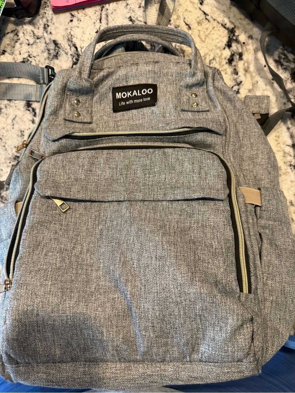 MOKALOO Gray Diaper Bag Backpack Baby Travel Bottle Pocket Organizer